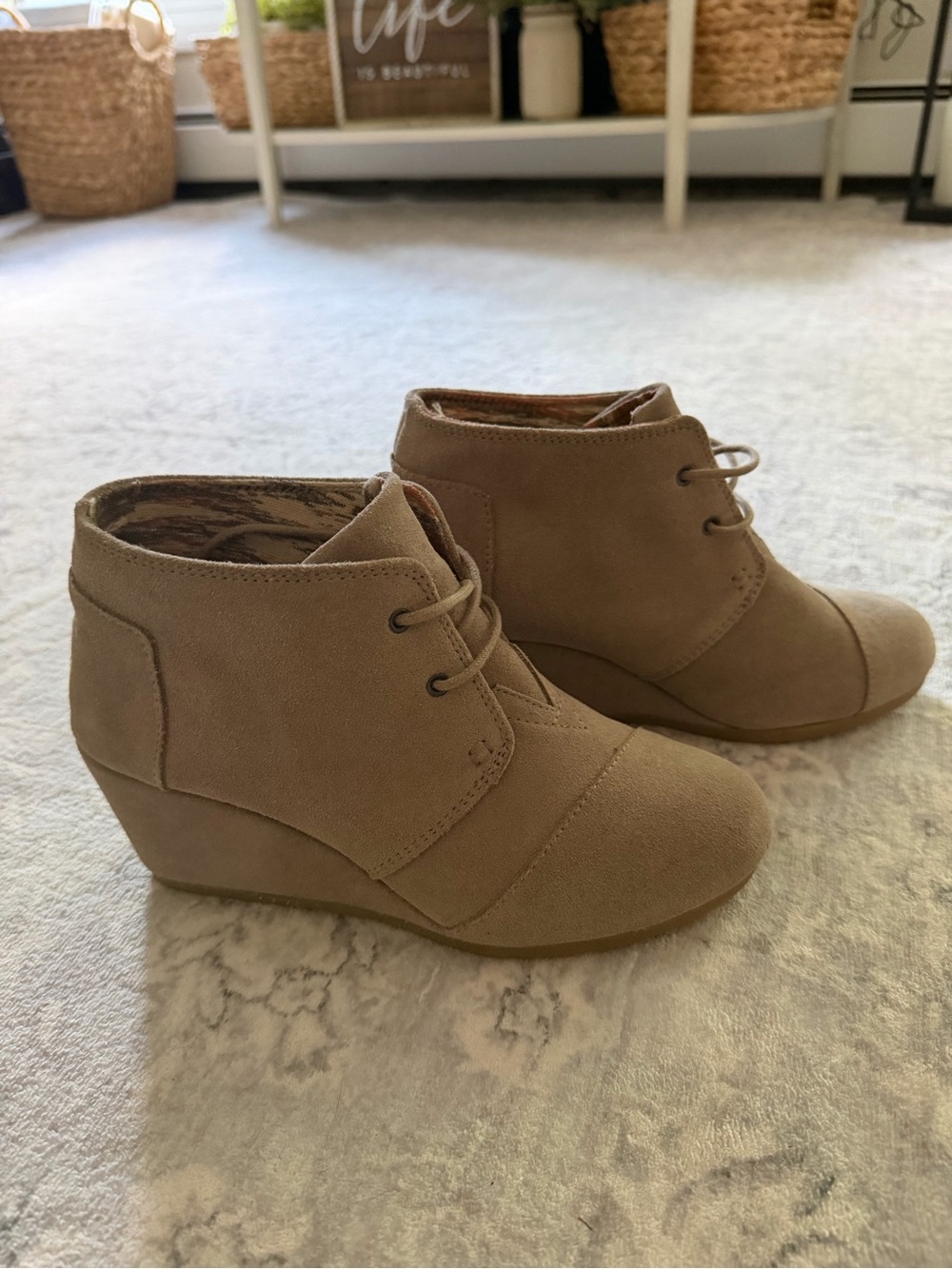 Toms Tan Suede Wedge Booties